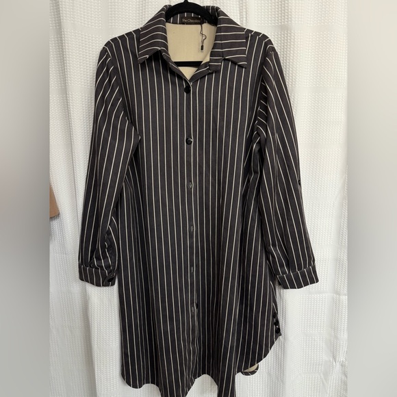 Chocolate Jackets & Blazers - She Chocolate Gray and White Striped Shirt